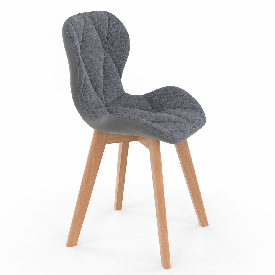 Chaises Gladys en tissu gris et pieds bois - lot de 4