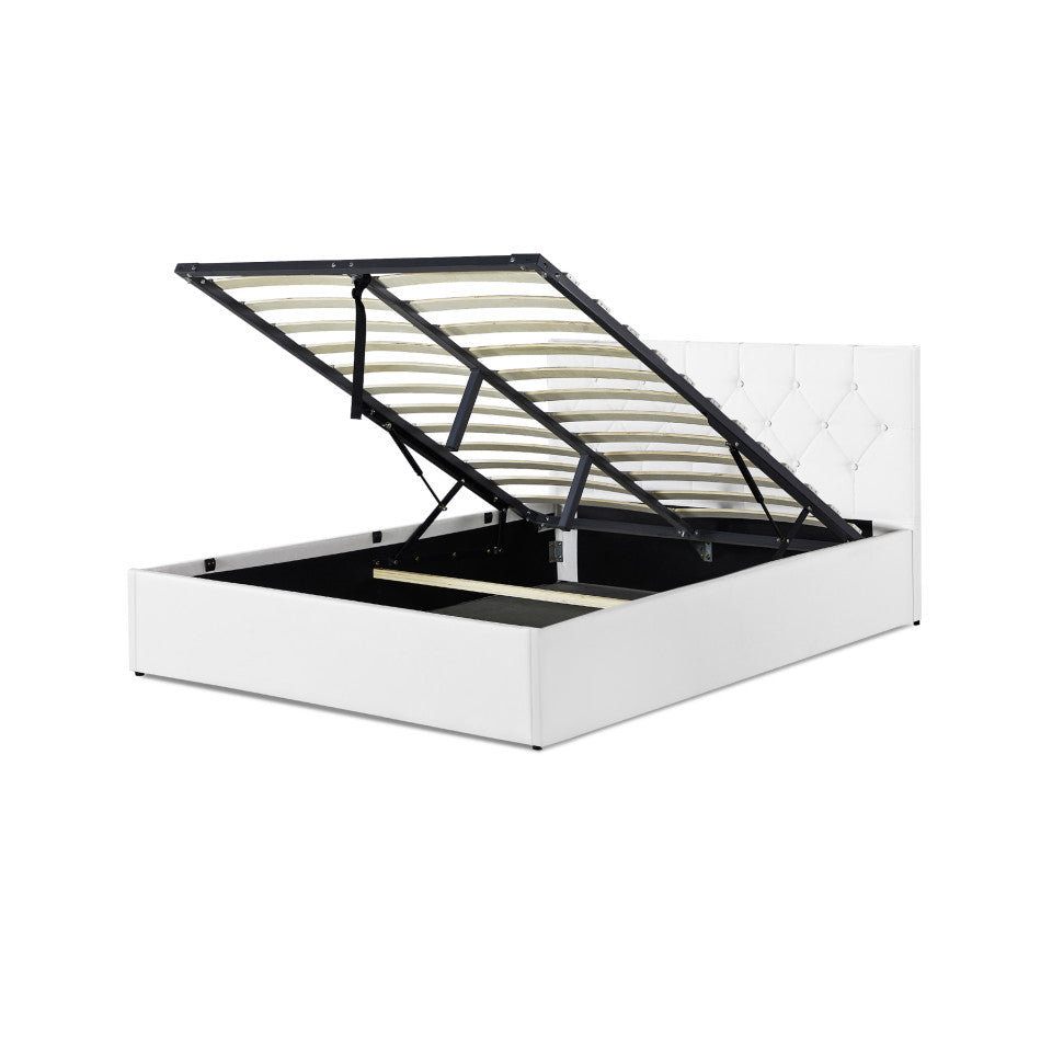 Lit coffre Hanna en PVC blanc avec sommier 140x190cm