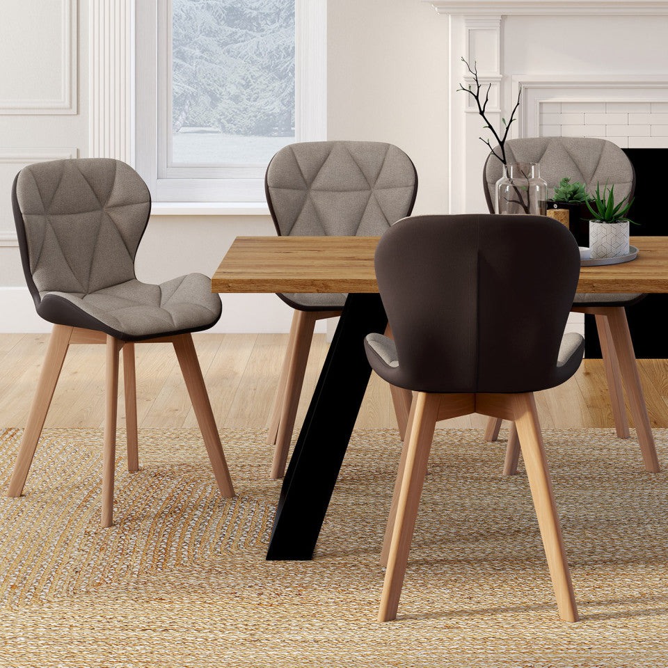 Chaises Gladys en tissu taupe et pieds bois - lot de 4
