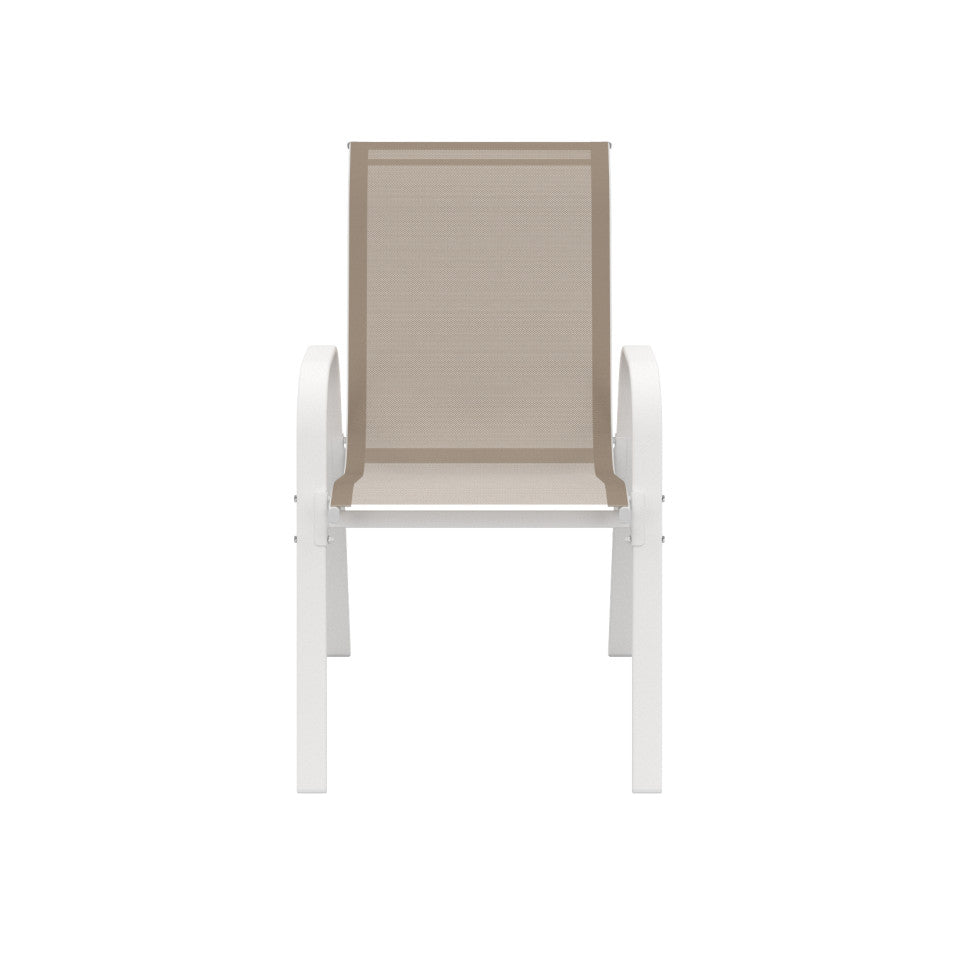 Ensemble de jardin Minorca 6 places en textiléne et verre trempé blanc et beige