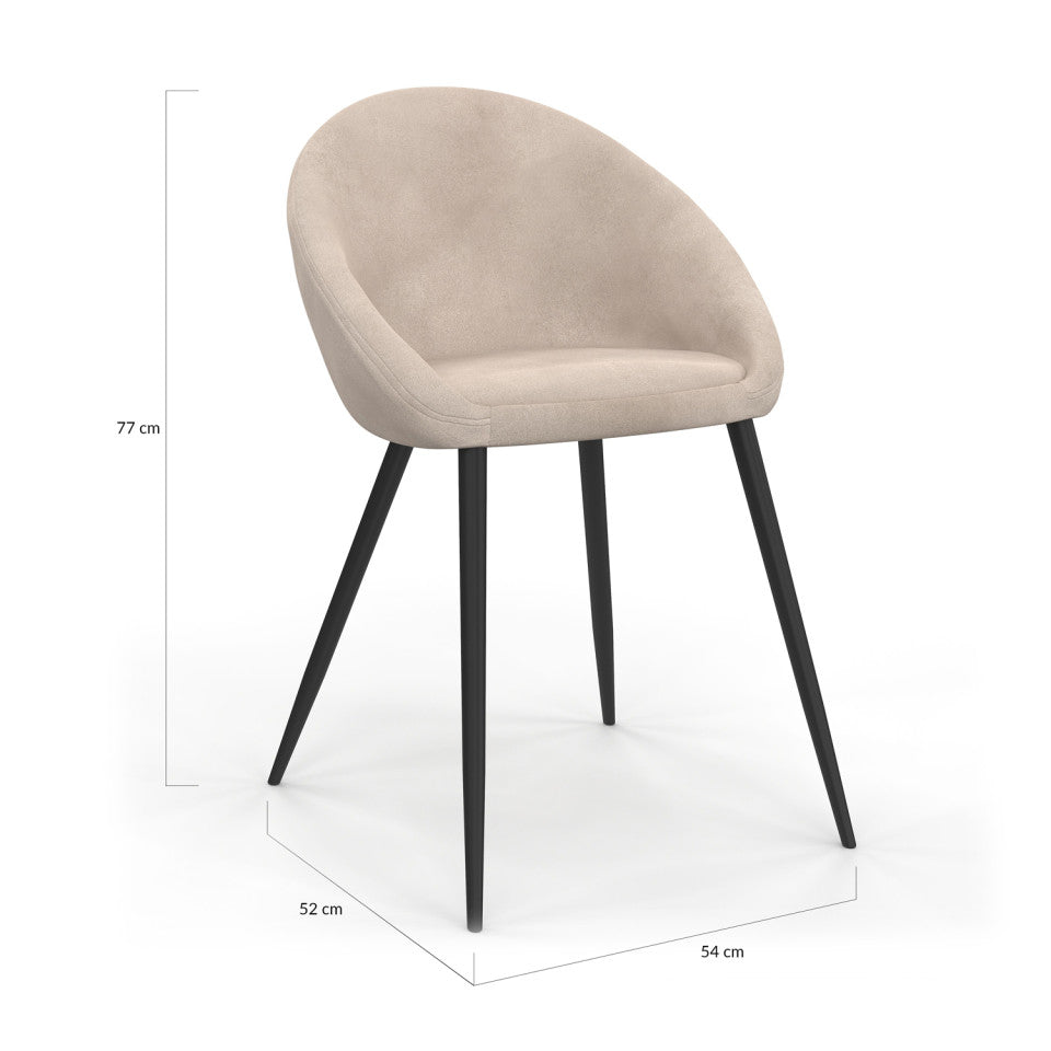 Chaises Dory en velours taupe et pieds métal noirs - lot de 4