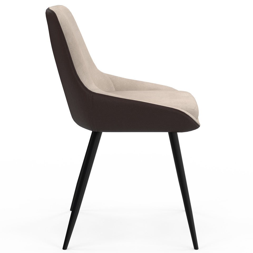 Chaises Ornella bi-matière taupe et marron pieds métal noirs - lot de 6