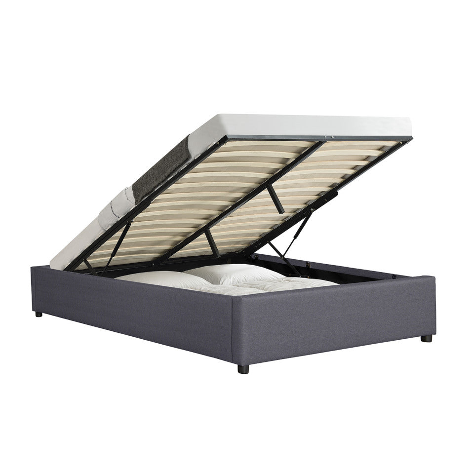 Lit coffre Otto en tissu gris avec sommier 140x190cm