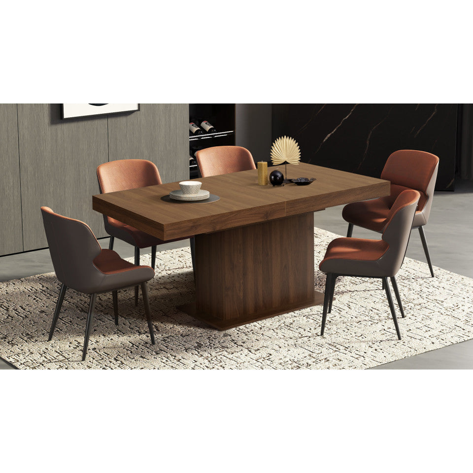 Table repas extensible Tania 160-200cm plateau et pied central effet noyer