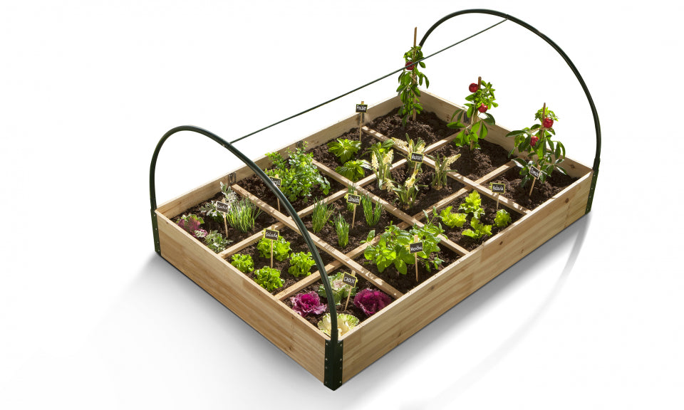 Serre de potager 12 compartiments Aroma en bois avec Bâche amovible