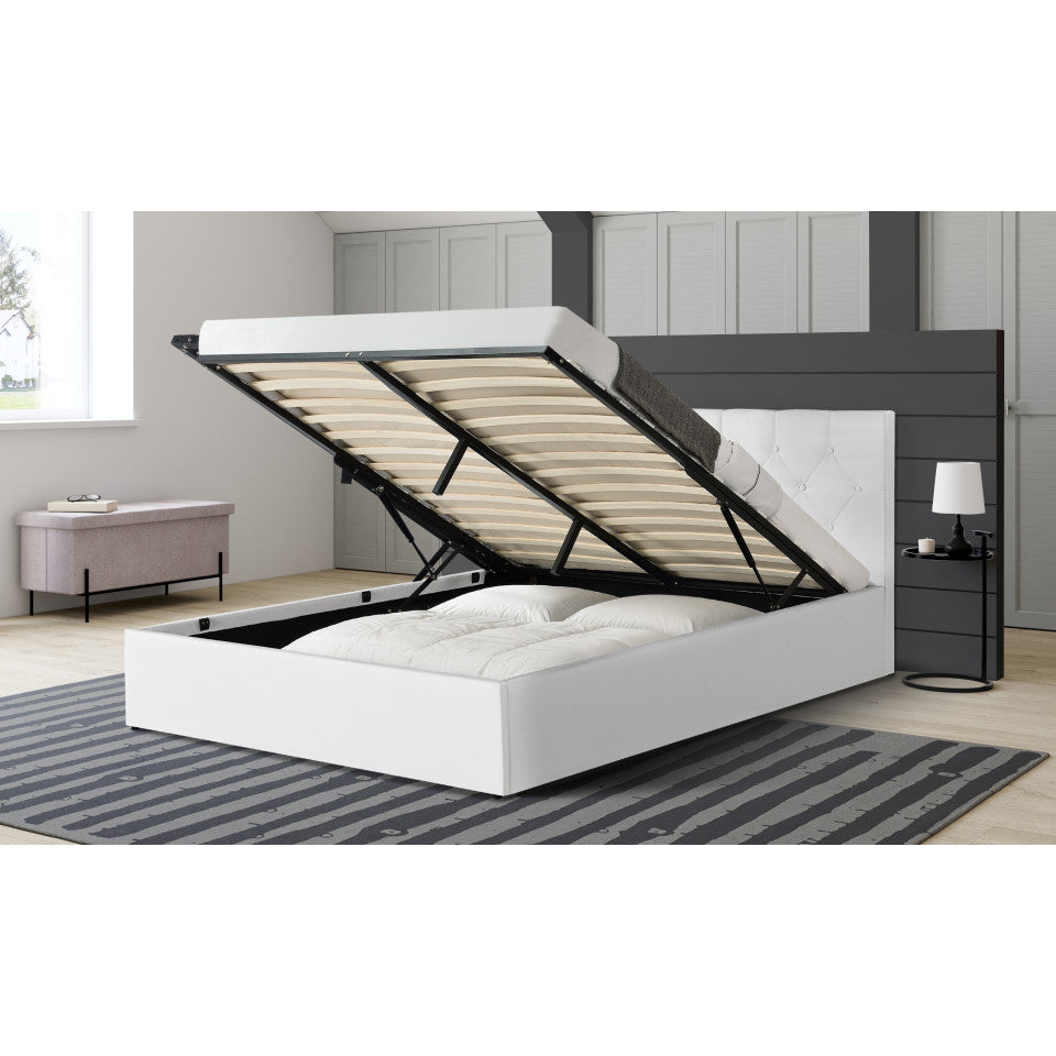 Lit coffre Hanna en PVC blanc avec sommier 140x190cm