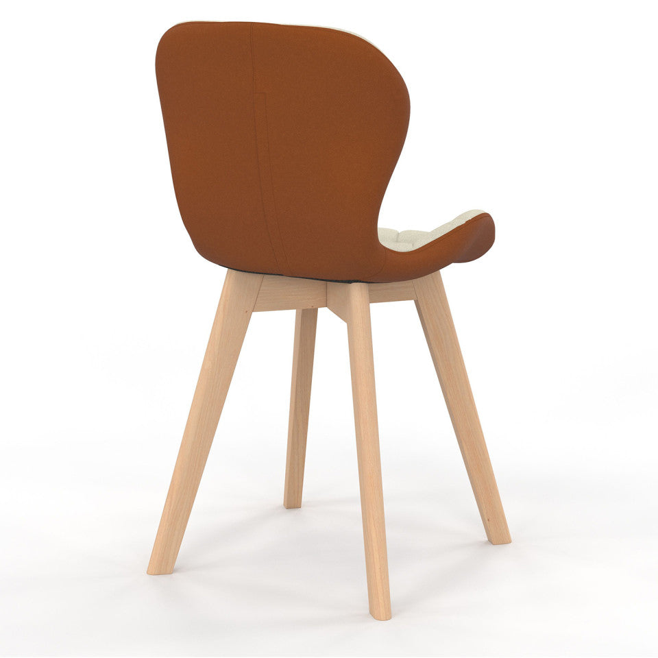 Chaises Gladys en tissu beige et camel et pieds bois - lot de 2