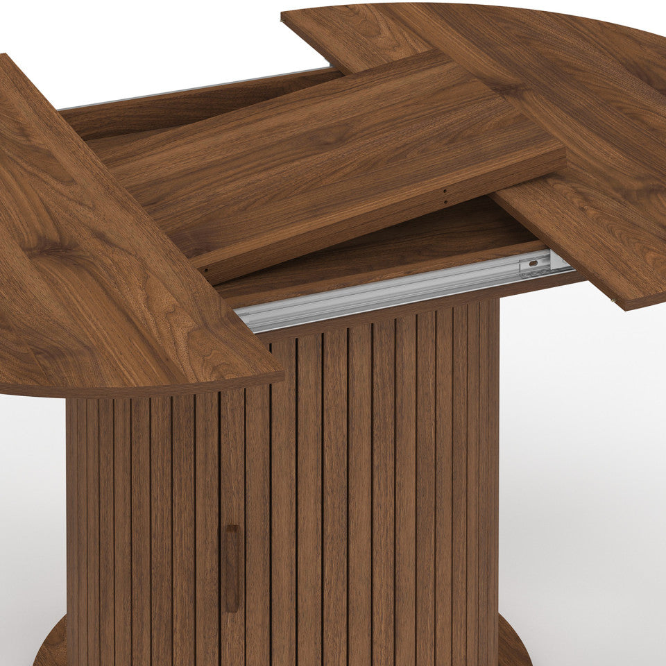 Table à manger ronde extensible Albane effet hêtre avec rangement Ø110-150cm