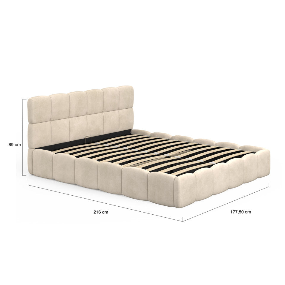 Lit coffre Bubble en velours beige avec sommier et tête de lit 160x200cm