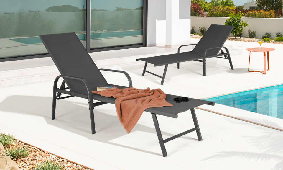 Transats textilène Gris - Lot de 2