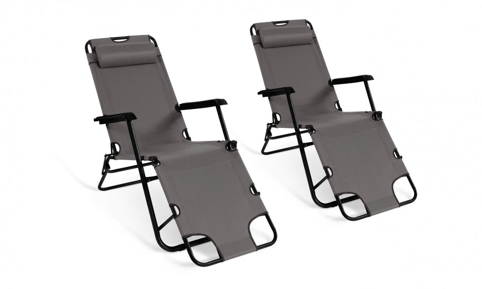 Fauteuils de jardin Relax double position gris - lot de 2