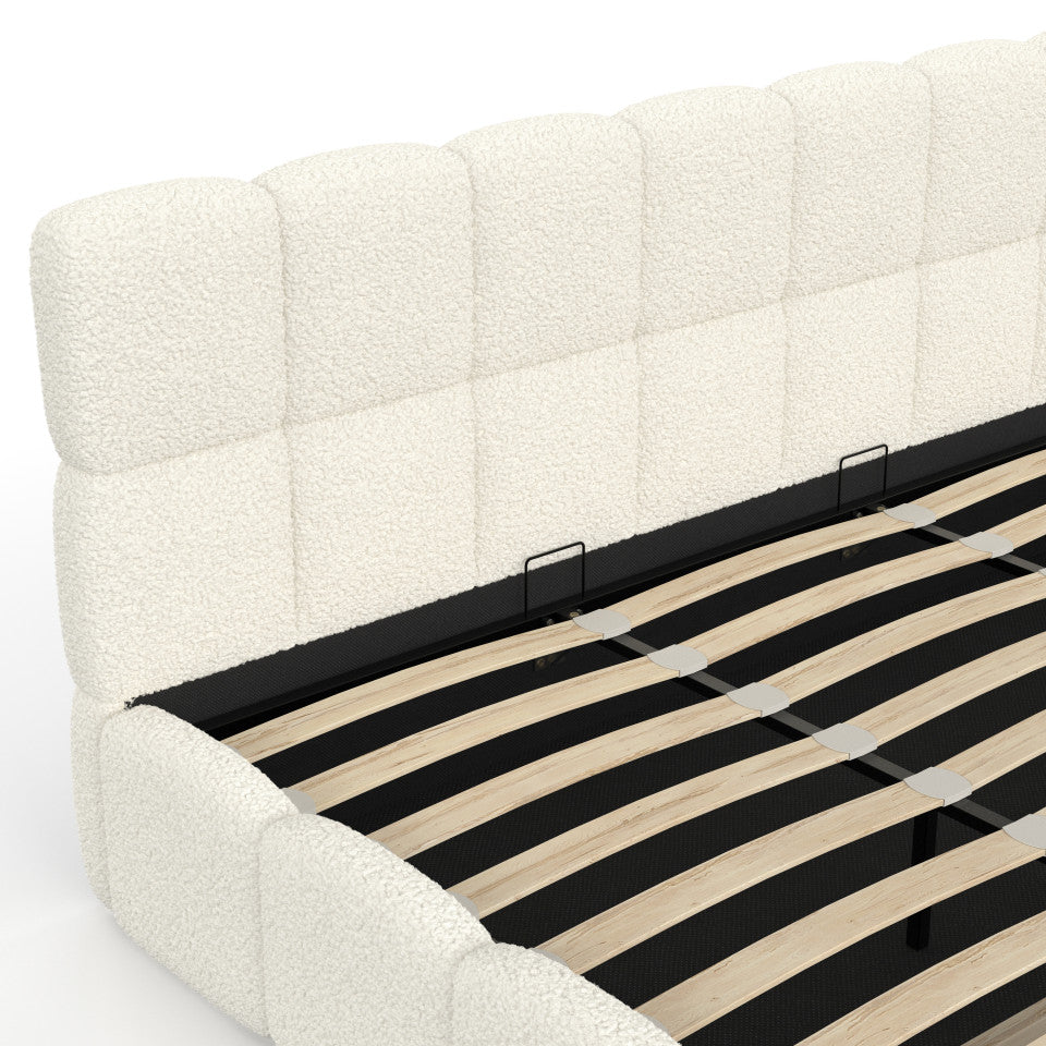 Lit coffre Bubble 180x200cm bouclette blanche