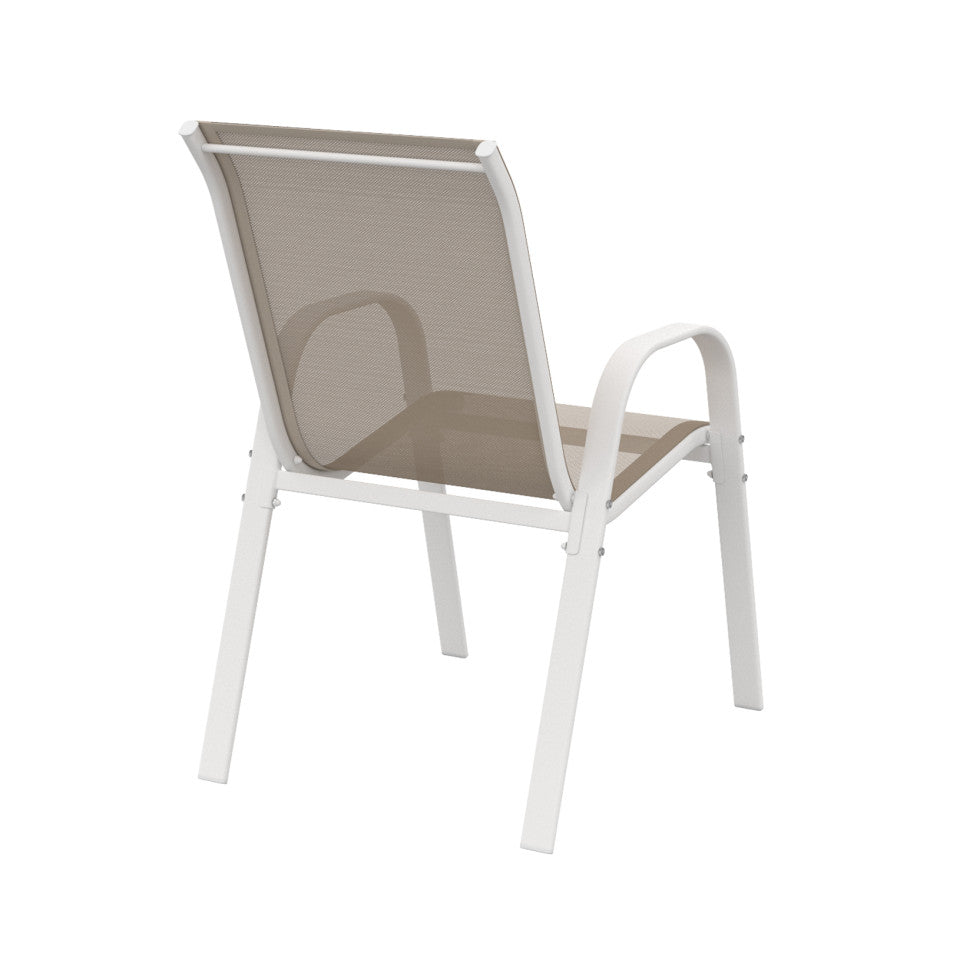 Ensemble de jardin Minorca 6 places en textiléne et verre trempé blanc et beige