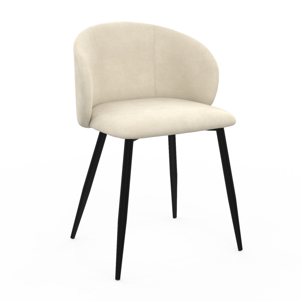 Chaises Léona en velours crème et pieds métal noirs - lot de 2