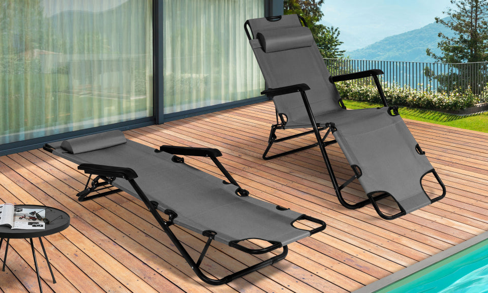 Fauteuils de jardin Relax double position gris - lot de 2