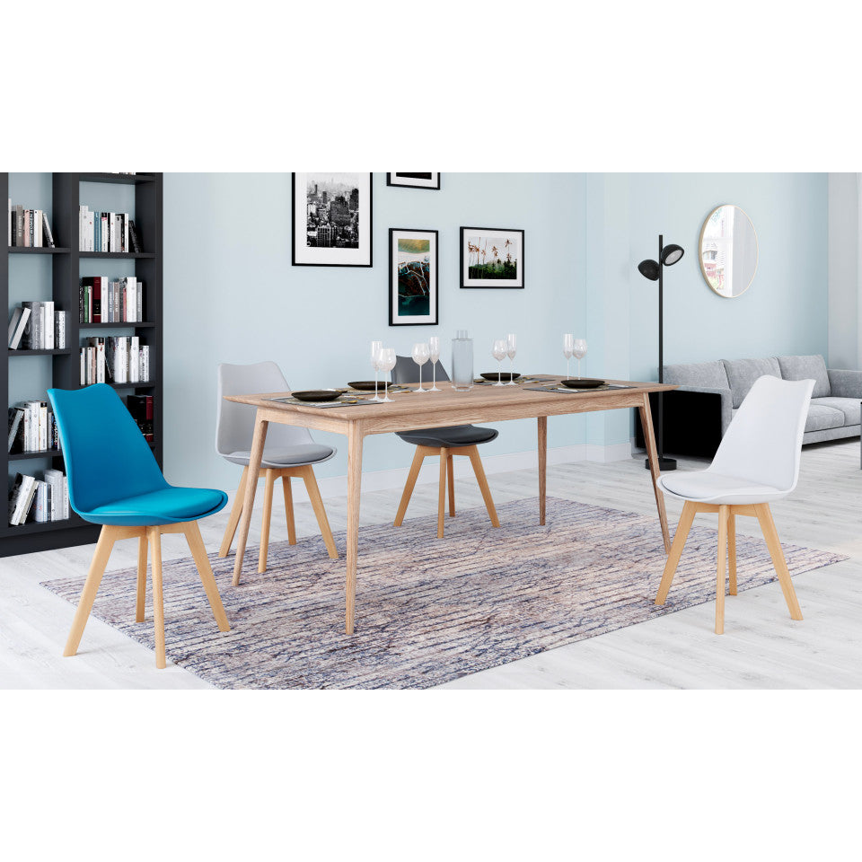 Chaises Nordia assise mix de couleurs : 1x blanc, 1x gris clair, 1x bleu canard et 1x gris foncé - lot de 4