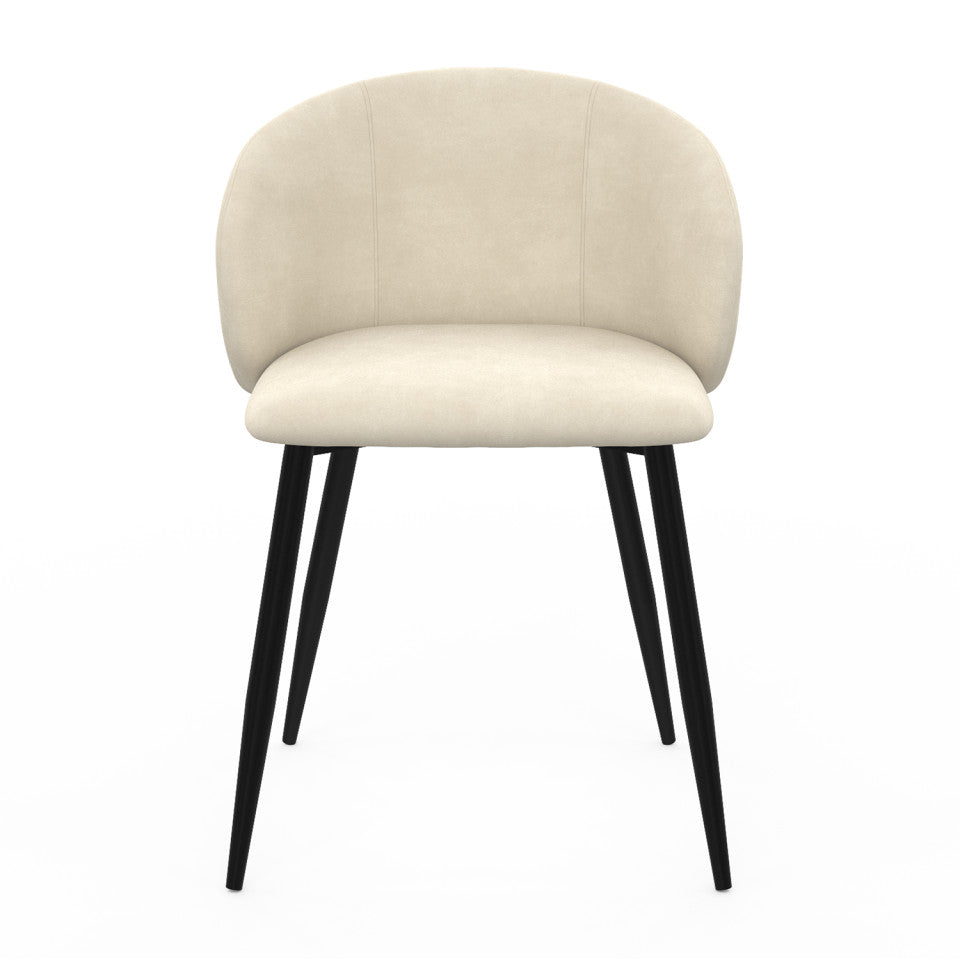 Chaises Léona en velours crème et pieds métal noirs - lot de 2