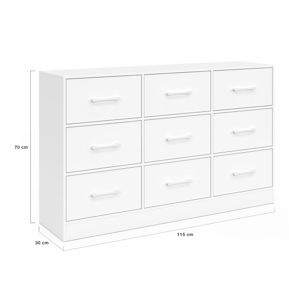 Commode Uma 9 tiroirs blanc