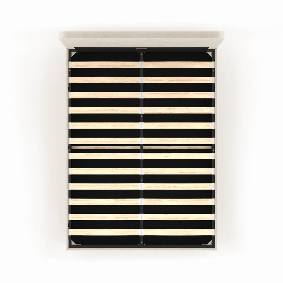 Lit coffre Louise en velours beige avec sommier et tête de lit arrondie 160x200cm