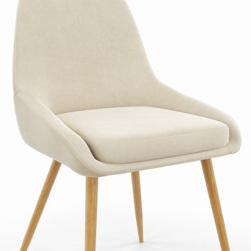 Chaises Olivia velours crème pieds métal effet bois - lot de 6