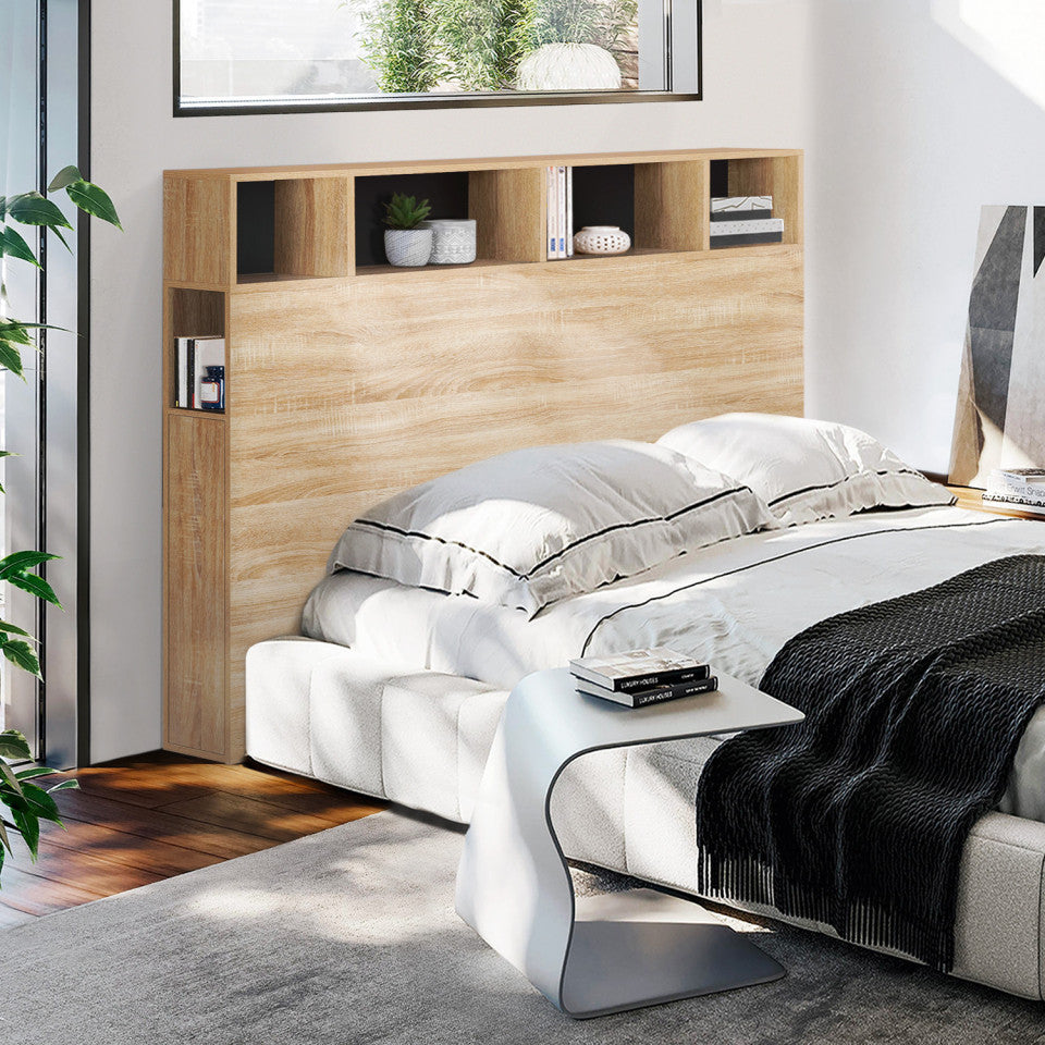 Tête de lit bois et noire avec rangements 145cm