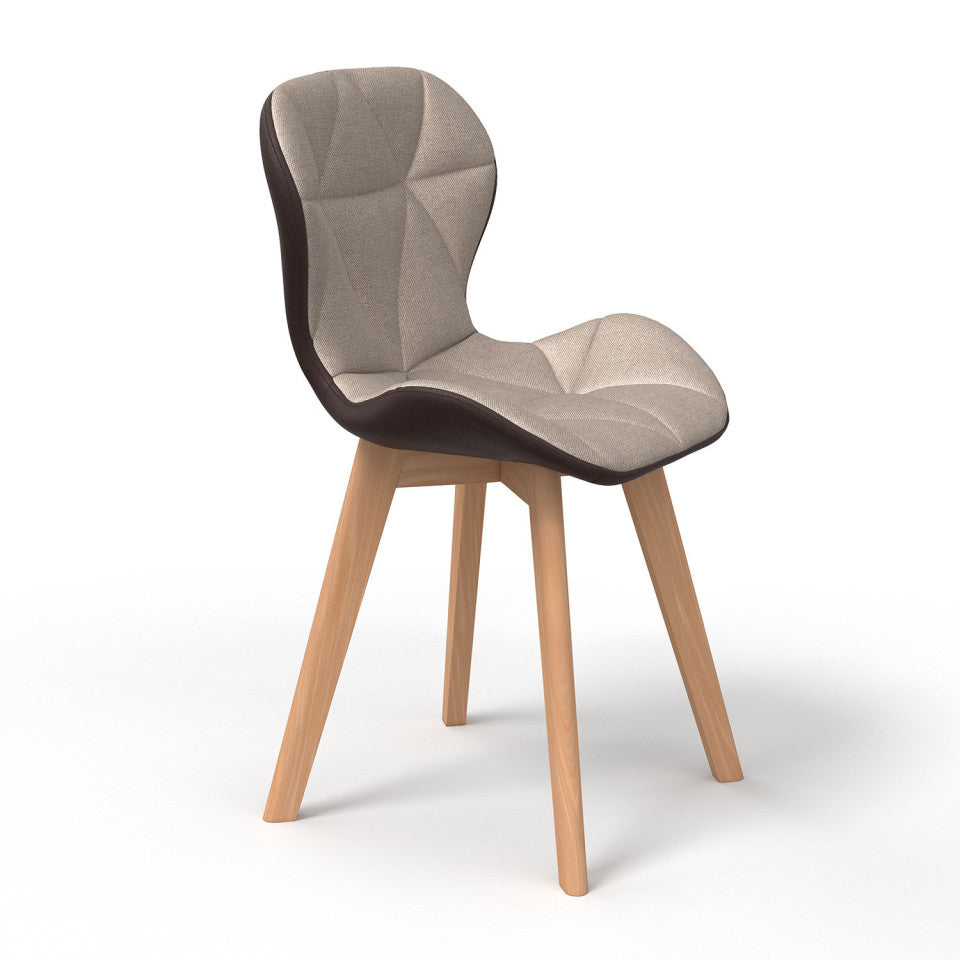 Chaises Gladys en tissu taupe et pieds bois - lot de 2