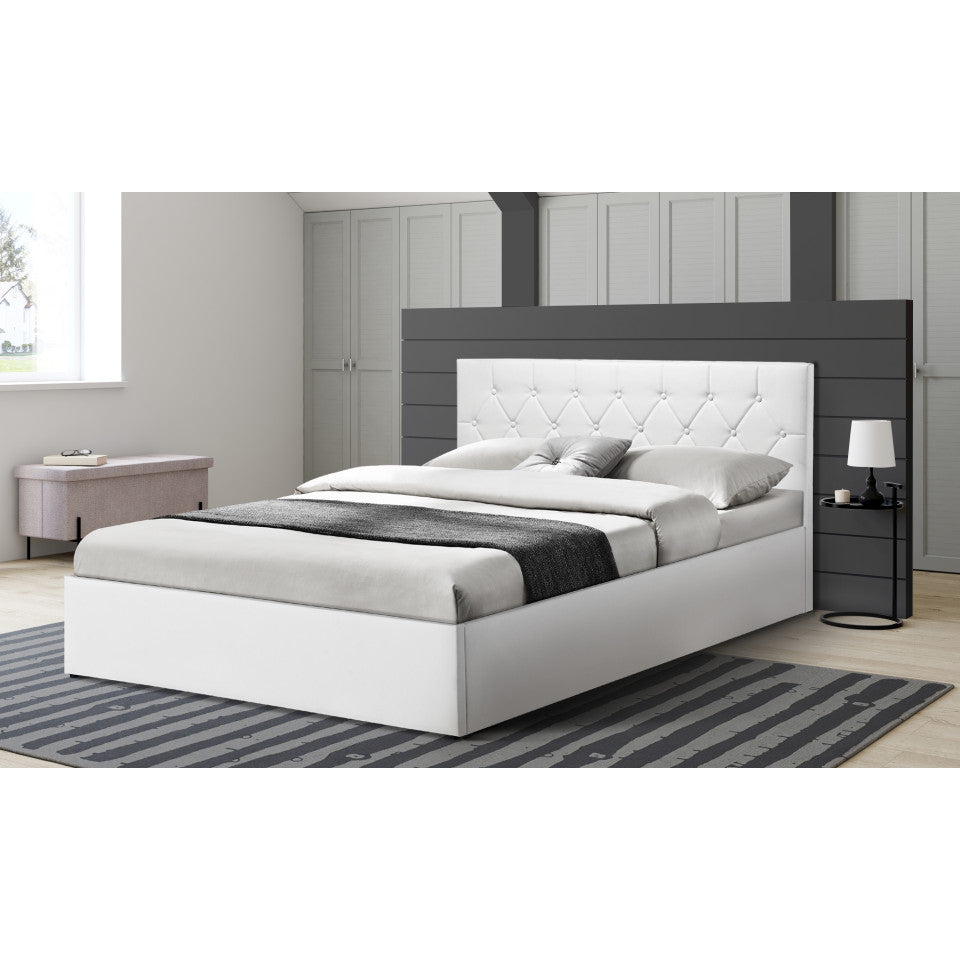 Lit coffre Hanna en PVC blanc avec sommier 160x200cm
