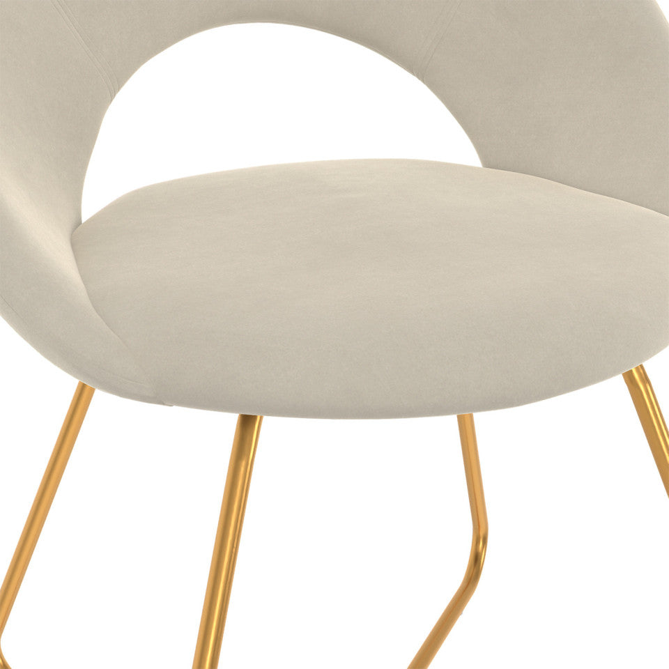 Chaises Malone en velours crème et pieds dorés - lot de 2