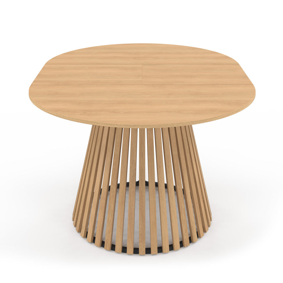 Table repas Camélia plateau rond extensible 110-150cm et pieds lattes