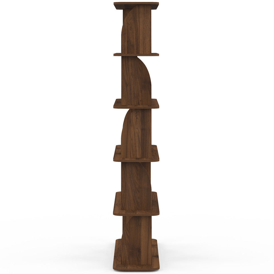 Etagère Japandi asymétrique 5 niveaux effet noyer