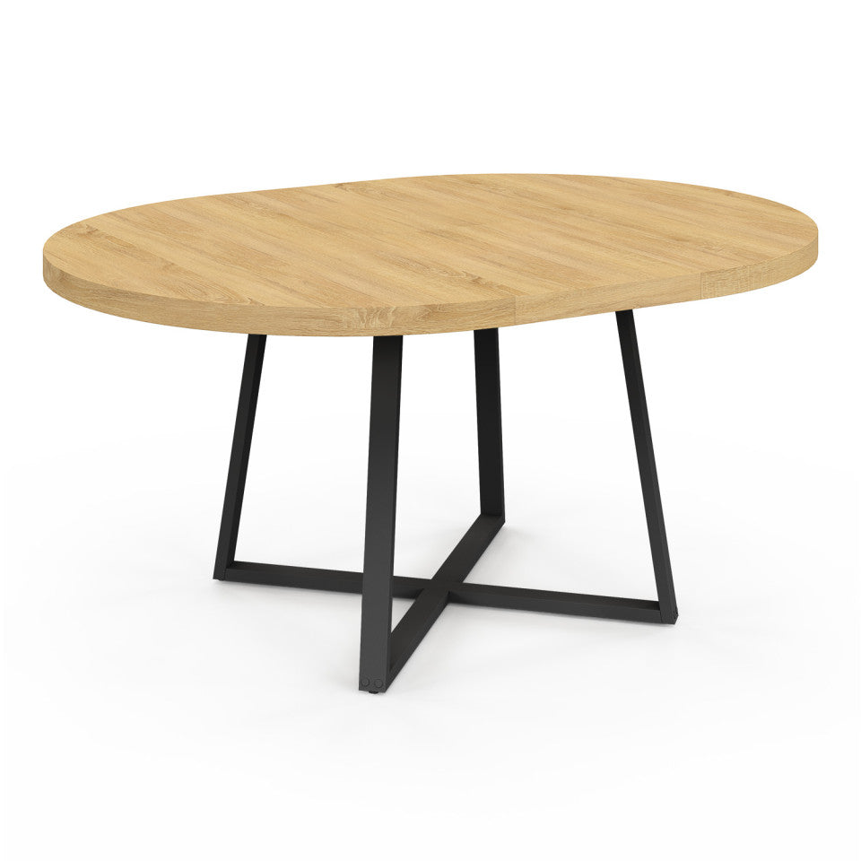 Table à manger ronde extensible Sana bois et noir Ø110-150cm