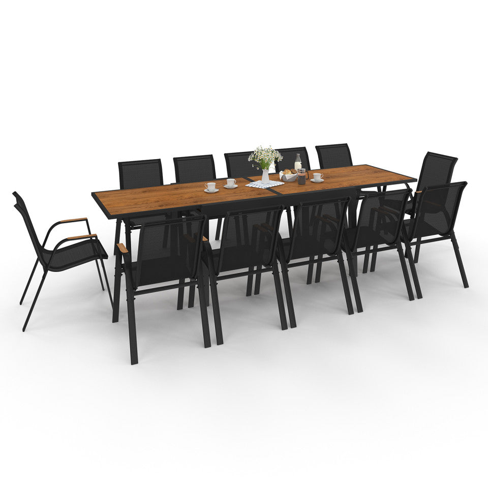 Ensemble repas extensible 12 places polywood noir et bois