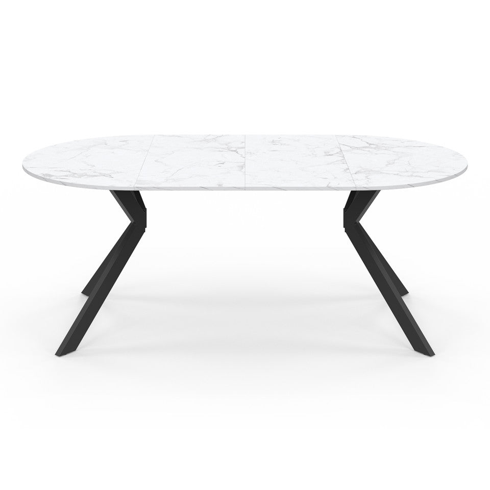 Table repas Spider plateau extensible 110-200cm rond effet marbre et pieds noirs