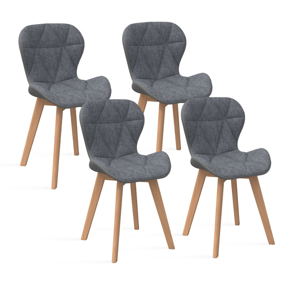 Chaises Gladys en tissu gris et pieds bois - lot de 4