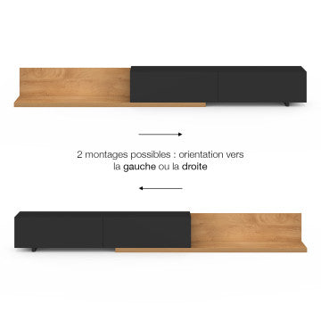 Meuble TV extensible Movena bois et noir L215-360cm