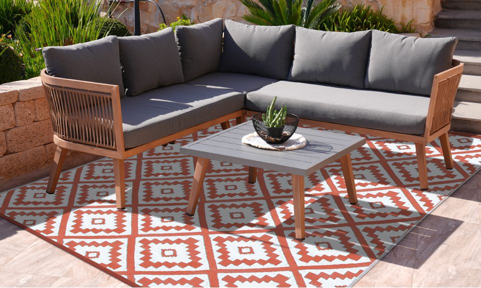 Tapis extérieur rectangulaire Vahiné 160x240cm terracotta motifs losanges