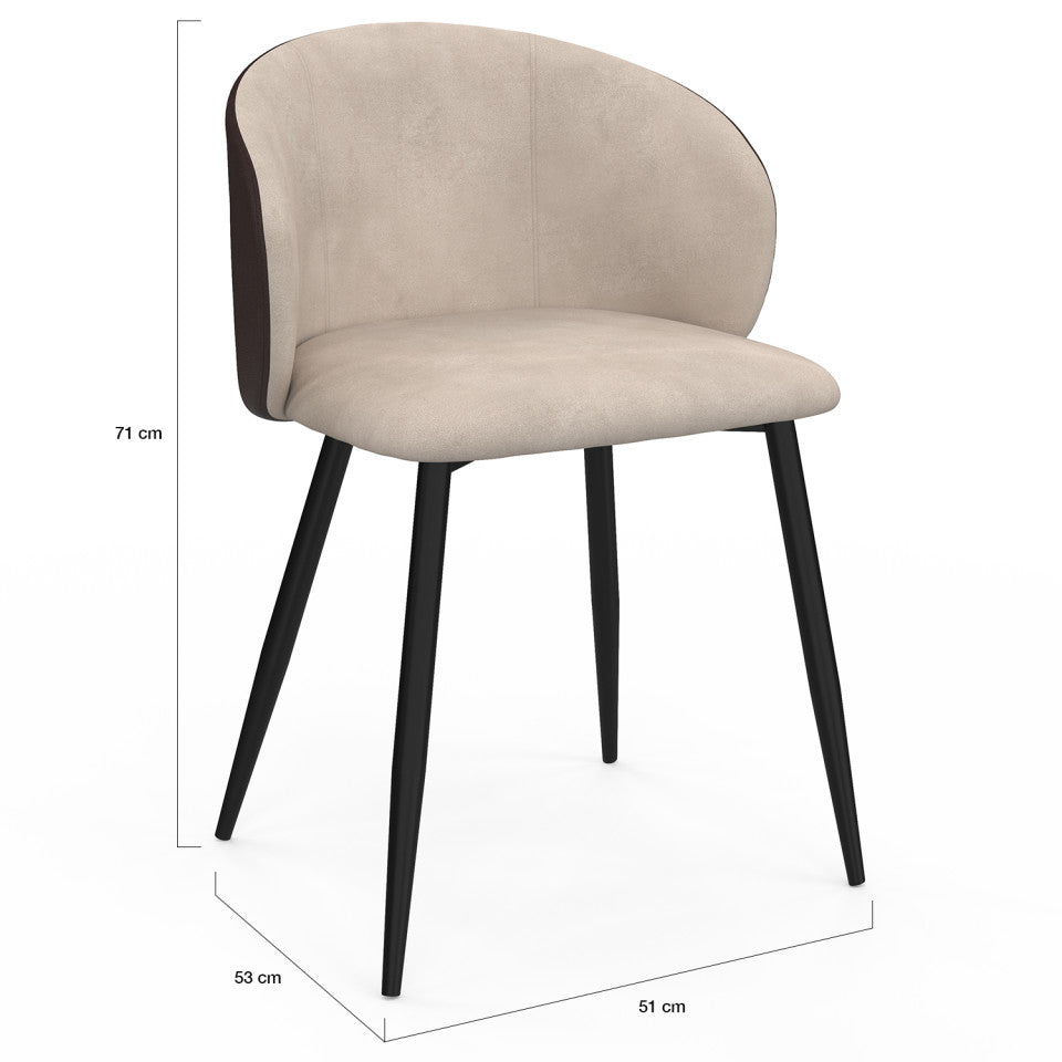 Chaises Léona bi-matière taupe et marron pieds métal noirs - lot de 2