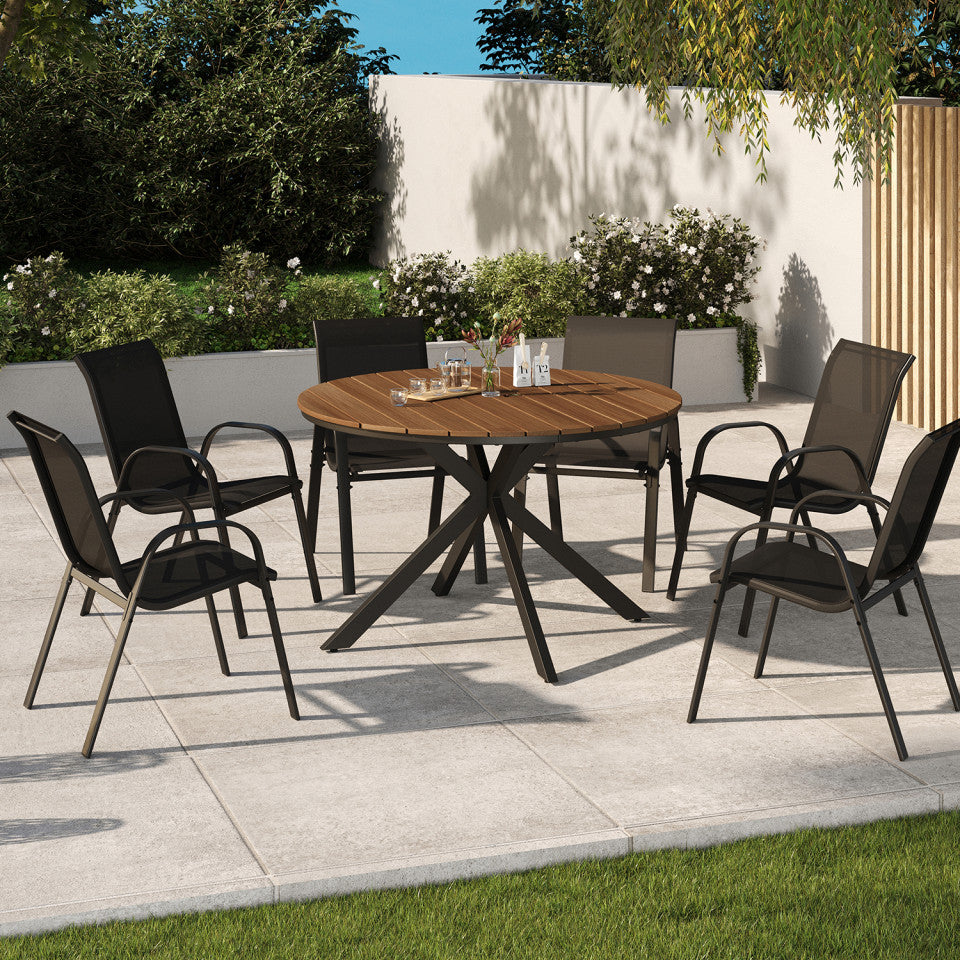 Table de jardin Milazzo ronde en polywood et pieds croisés 120cm