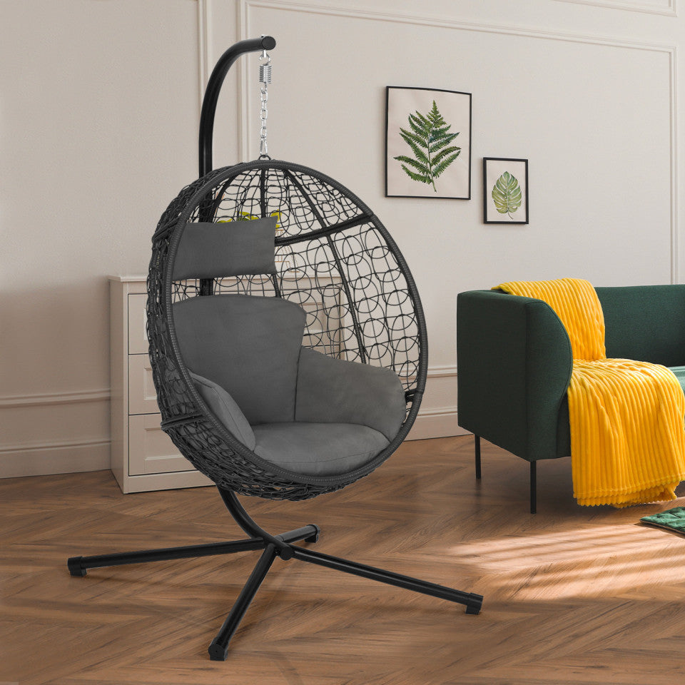 Fauteuil œuf suspendu avec coussin intégré gris