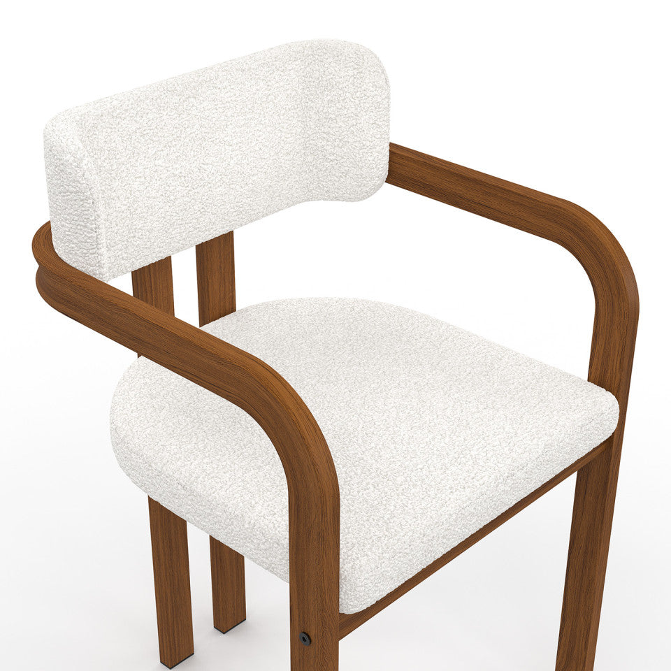 Chaises Elsa avec accoudoirs bouclette pieds effet noyer - lot de 2