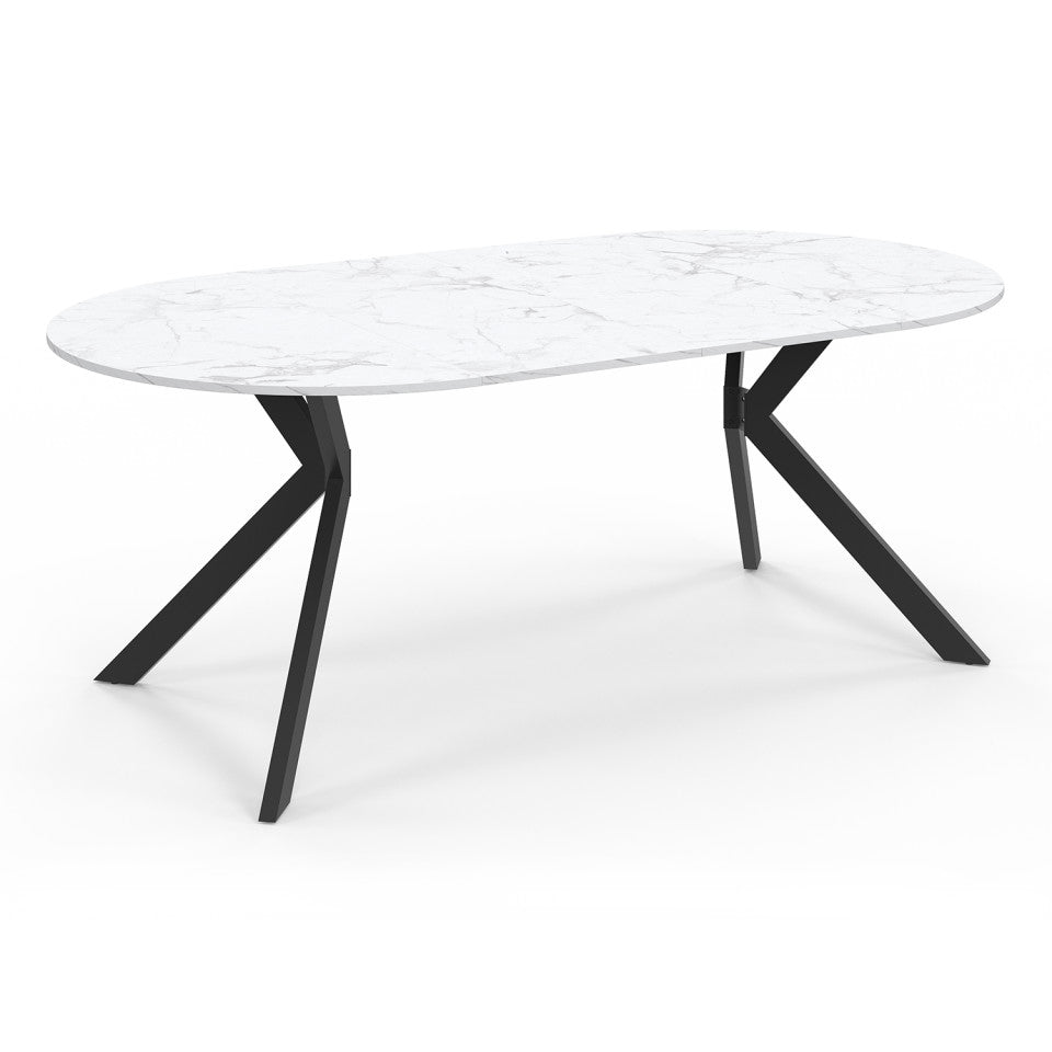 Table repas Spider plateau extensible 110-200cm rond effet marbre et pieds noirs