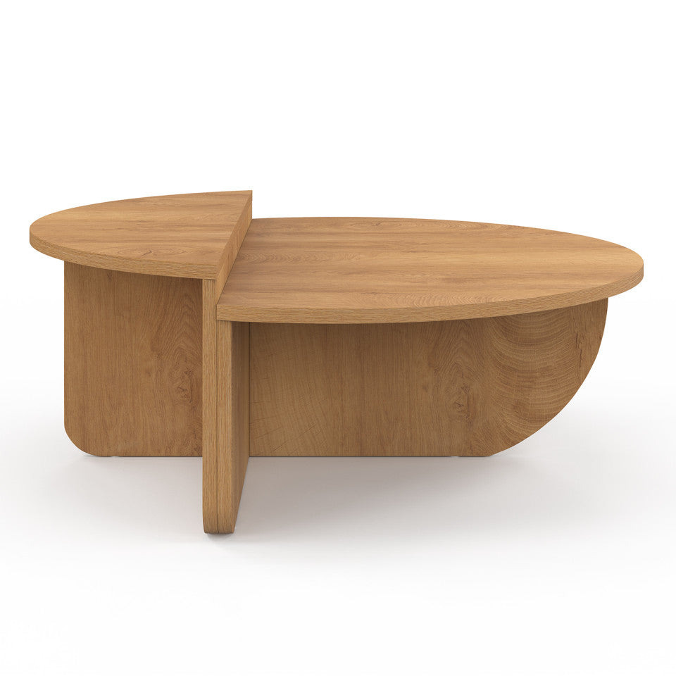 Tables basses rondes asymétriques effet bois