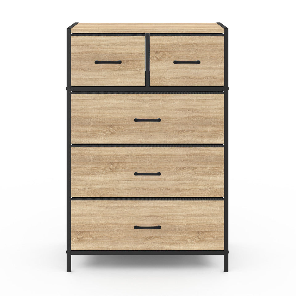 Commode Iris 5 tiroirs en bois et tissu
