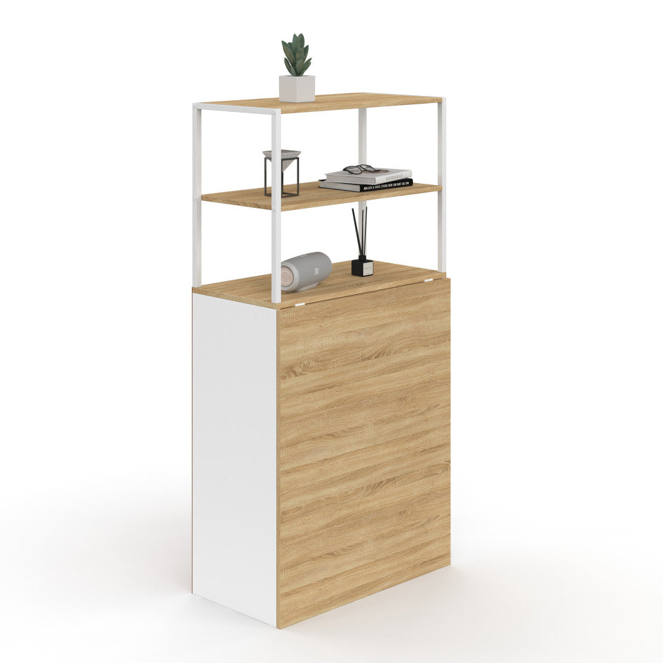 Bureau bibliothèque 2 en 1 pliable Raya blanc et bois