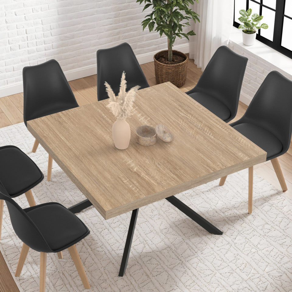 Table repas Soline 120cm plateau carré pieds croisés noirs