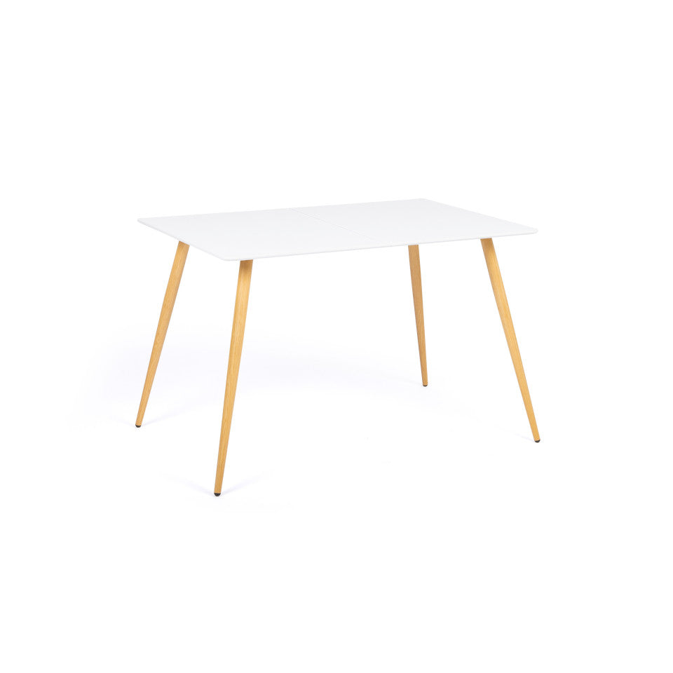 Table repas Sally 120cm plateau blanc et pieds effet bois
