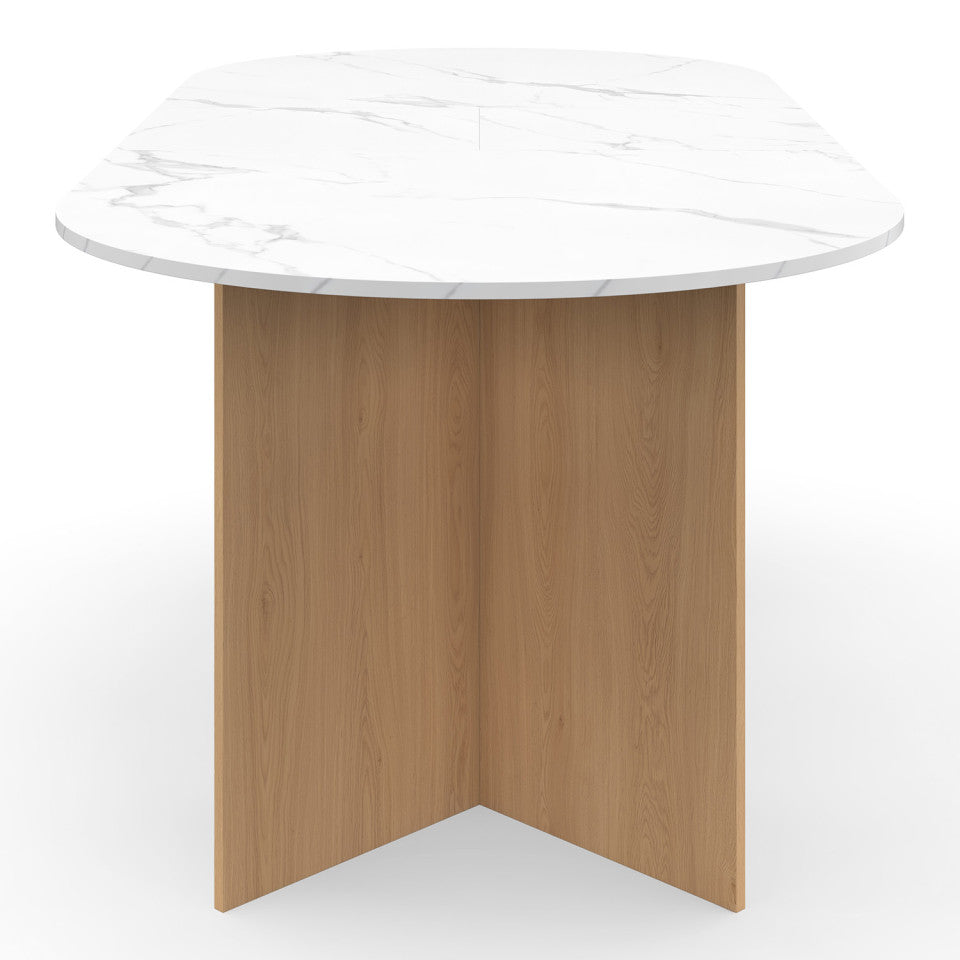 Table à manger extensible Gabin effet marbre blanc et pieds design 160-200cm