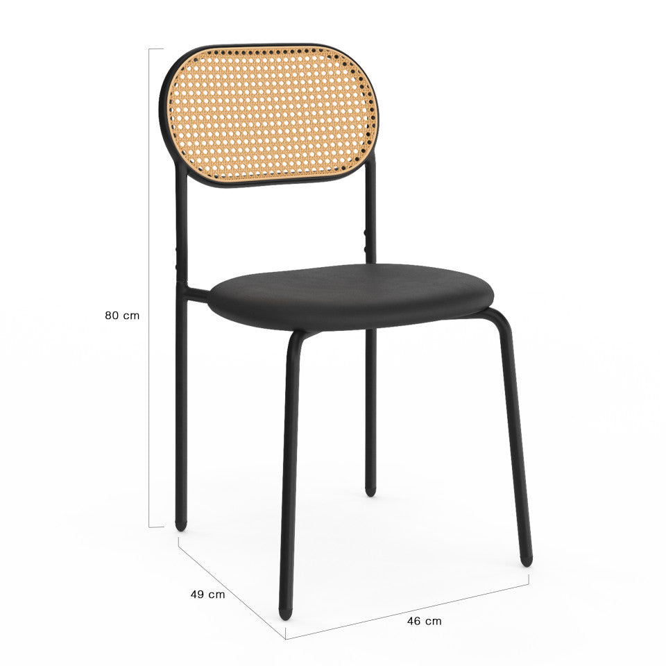 Chaises Clarisse dossier cannage et assise noire - lot de 4