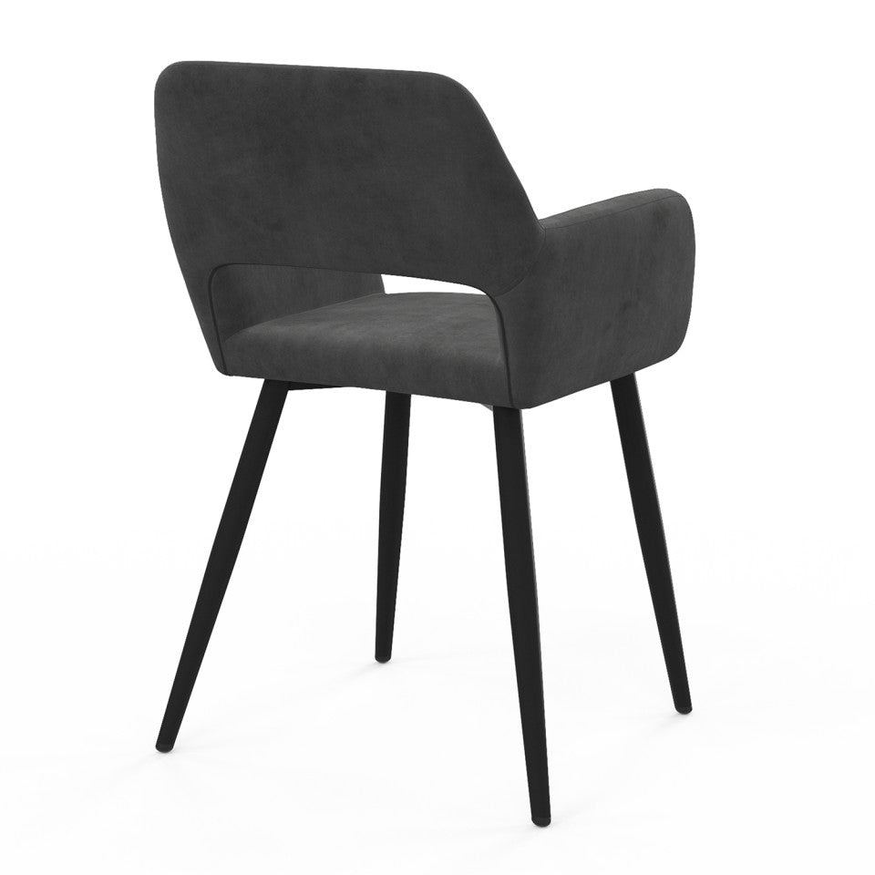 Chaises Heidi en velours gris foncé et pieds noirs - lot de 2