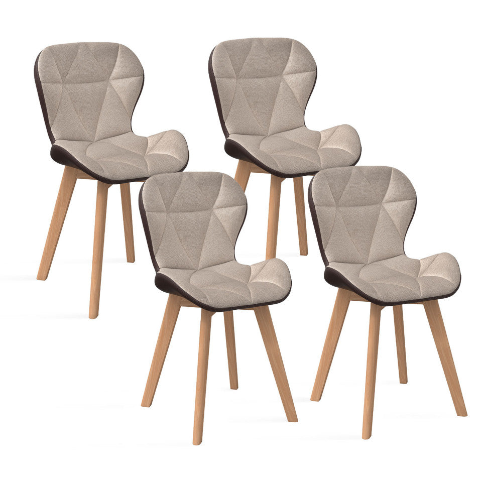 Chaises Gladys en tissu taupe et pieds bois - lot de 4